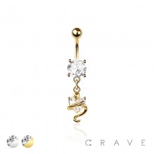 316L SURGICAL STEEL CZ SNAKE COBRA DANGLE BELLY BUTTON NAVEL RING 